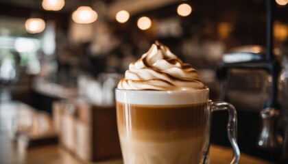 A cup of coffee with whipped cream on top - obrazy, fototapety, plakaty
