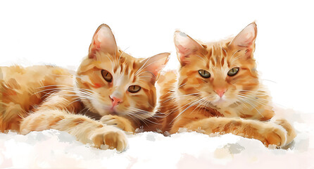 orange tabby cats on white background in
