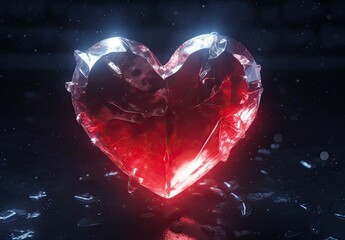 A red heart frozen in ice as a symbol of betrayal in love. Cold feeling. Illustration for cover, card, postcard, interior design, decor or print. - obrazy, fototapety, plakaty