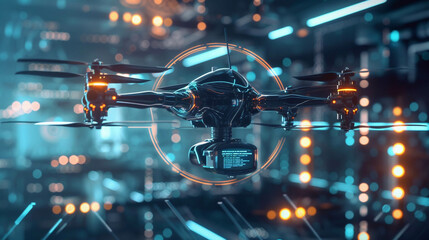 A futuristic backdrop depicting a high-tech drone implementing cybersecurity measures, providing a unique insight into advanced technology2