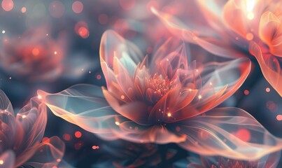 Abstract light tender floral grey and orange lotus glowing shimmering flowers background for women's day or wedding services flower shops advertising campaign