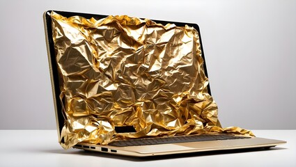Notebook-Computer dessen Bildschirm mit Metallfolie verdeckt ist