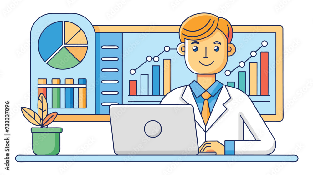 Poster Business Analyst Analyzing Data on Computer With Charts in the Background