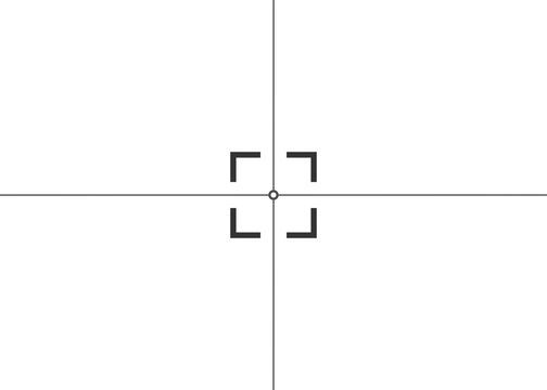 A sniper scope overlay: a box and simple plain lines, set against a transparent background. Concepts: targeting, menace, focusing, precision, clarity.
