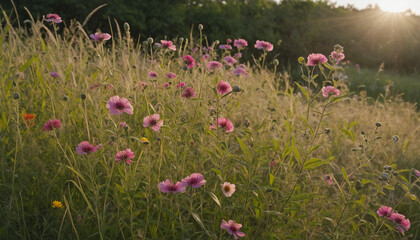 Obraz na płótnie Canvas Vibrant wildflower blossoms in the meadow 
