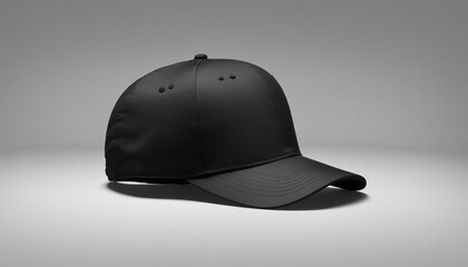 Mockup of a black baseball cap from the side, isolated PNG with shadow on transparent background