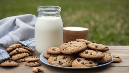 A plate of cookies and a glass of milk - Powered by Adobe