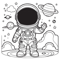 Children's astronaut outline coloring page illustration for children and adult