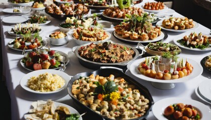 A table full of food with various dishes and plates