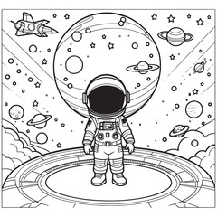 Obraz premium Children's astronaut outline coloring page illustration for children and adult
