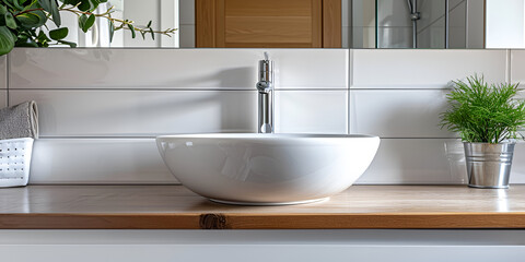 Fototapeta na wymiar Stylish White Sink Gracefully Adorning Modern Bath Haven