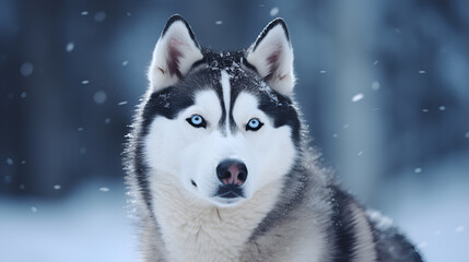 Naklejka premium siberian husky in winter