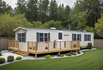 A recently built mobile home located within a community specifically designed for retired individuals.