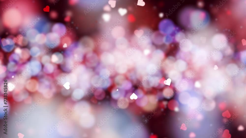 Poster colourful blurred bokeh with hearts loop animation background. valentine's day holidays copy space g