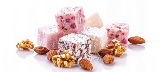 Fototapeta na wymiar Isolated Turkish delight with nuts on white background