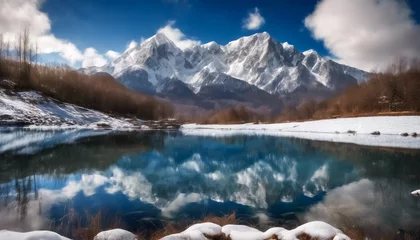 Deurstickers Paesaggio Alpino- Vette Nevose Riflessi in un Lago di Montagna Trasparente in una Gelida Giornata di Sole con Cielo Azzurro e Nuvole © Benedetto Riba