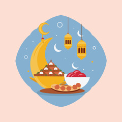 Iftar fasting food flat vector