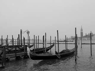 Venice Italy. Gondolas in Grang Canal, San Marco Square with San Giorgio di Maggiore church in the background.
