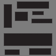 Zig zag edge rectangle shape collection. Jagged rectangular elements set. Black graphic design elements for decoration, banner, poster, template, sticker, badge. Vector