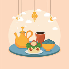 Iftar fasting food flat vector