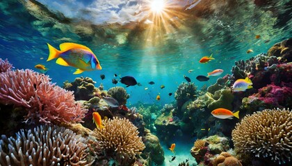Naklejka na ściany i meble coral reef and tropical fish