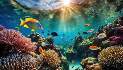 Zelfklevend Fotobehang coral reef and tropical fish © Dan Marsh