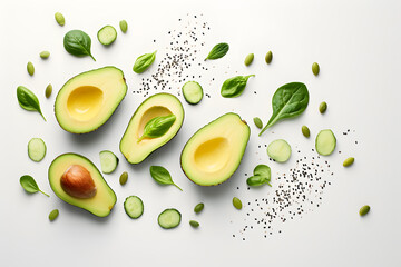 Avocado and green vegetables Wallpaper on White Background
