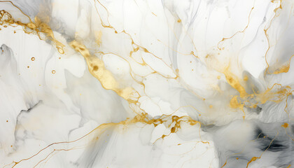 Background with a luxurious gold and white marble texture. Banner, invitation, wallpaper, headers, website, print ads, and packaging design template with panoramic marbling texture