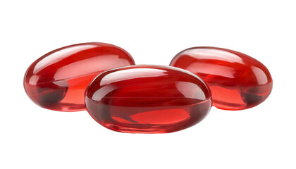 Red pills isolated on transparent background.