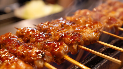 Details wiht the Japanese yakitori dish. AI generated