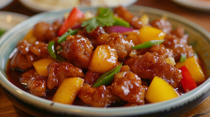 Details wiht the Chinese sweet and sour pork dish. AI generated