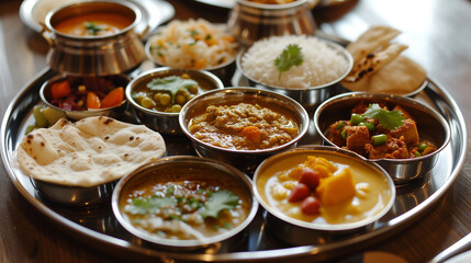 Obraz premium Details wiht the Indian thali dish. AI generated