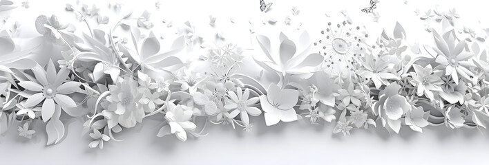 With a white background, the presence of white flowers accentuates their delicate elegance, while subtle shades of white create a sense of depth and dimension in the composition.