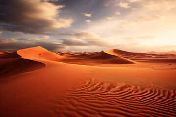 Fototapeta na wymiar Desert landscape, where sand dunes shift like living entities. Generative AI