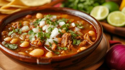 Details wiht the Mexican pozole dish. AI generated