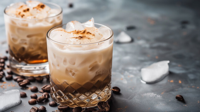 Details with a white Russian cocktail. AI generated