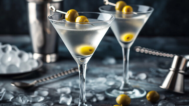 Details with a vodka martini cocktail. AI generated
