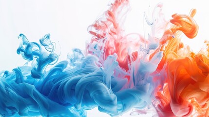 Fluid art with ink swirling in water, showcasing merging colors and lines against a contrasting white backdrop.