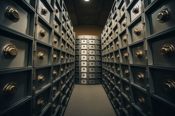 Lots of safe deposit boxes inside the vault. Generative AI