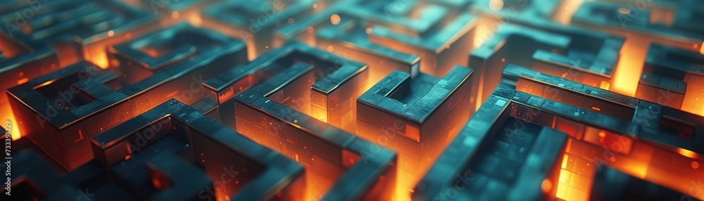 Aufkleber complex digital creation of reflective cube maze, patterns of light and shadow forming intricate vis
