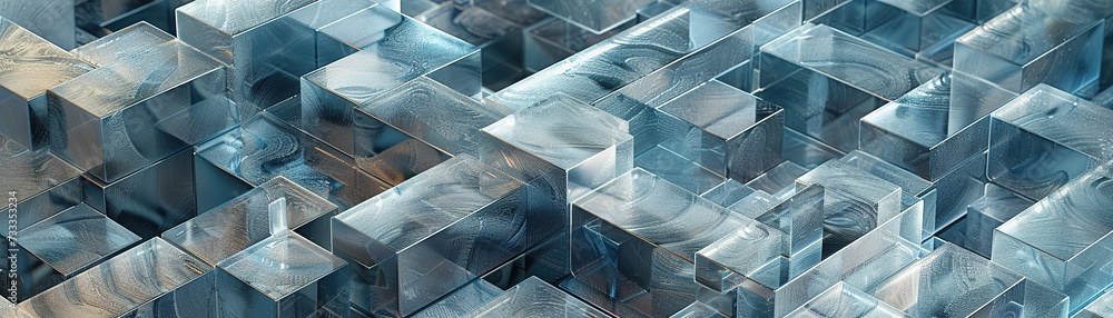 Aufkleber digital artwork of 3d maze made of reflective cubes, creating complex pattern of light and shadows.
