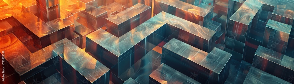 Aufkleber reflective 3d cube maze artwork, digital creation highlighting light-shadow complexity.