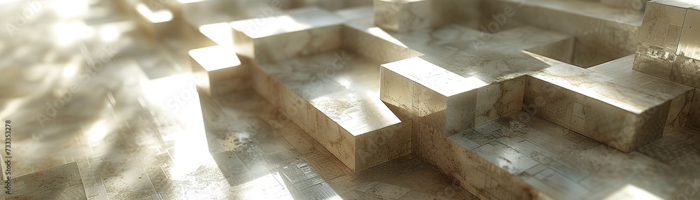 Aufkleber intricate patterns of light and shadows in a digital artwork of a 3d maze composed of reflective cub
