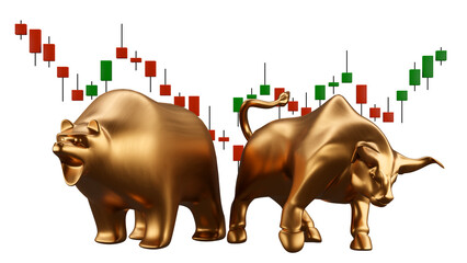 Bull and Bear market, concept of stock market exchange or financial analysis, 3d render
