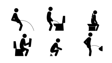 Toilet icons set stick figures, vector illustration.