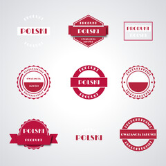 Set of Polish product and quality guarantee labels in Polish, vector illustration.