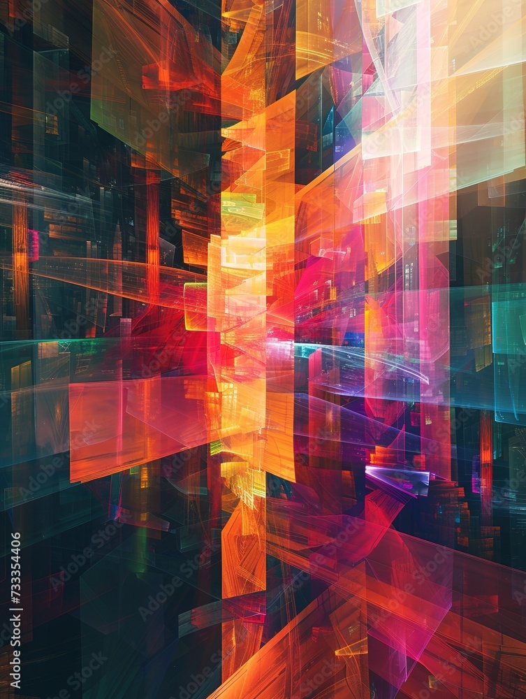 Aufkleber complex light grid in 3d, an abstract digital artwork crafting a vivid pattern of geometry.
