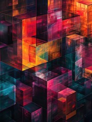 Digital abstract, a 3D space crisscrossed by a complex light grid, forming a lively geometric motif. - obrazy, fototapety, plakaty