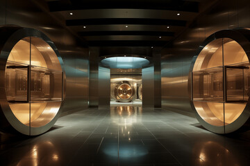 Interior of the vault illuminated by bright lights. Generative AI