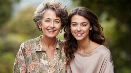 Naklejka premium Women together, smiling mother and daughter, family generations portrait